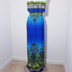 🤍🩵BONGO blue/green paisley strapless maxi *Small